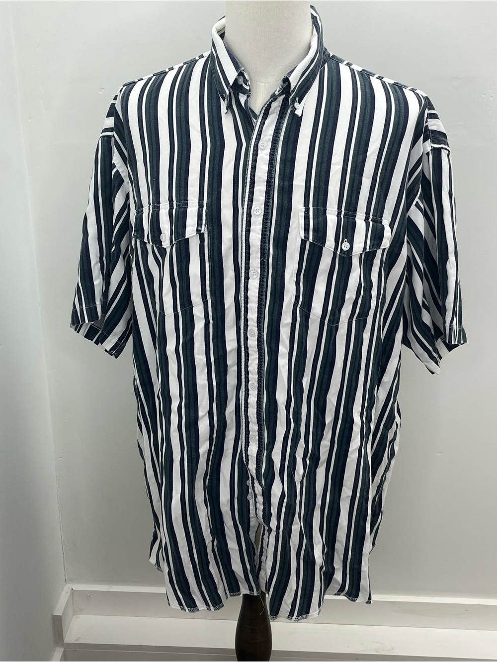 Wrangler Short Sleeve Green White Stripe Button Up Mens Western Shirt XXLT Tall